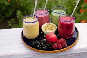 Healthy smoothies and fruits
